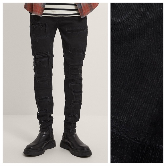 NWT. Zara Man Black Ripped Skinny Jeans. Size 30. - Picture 2 of 11